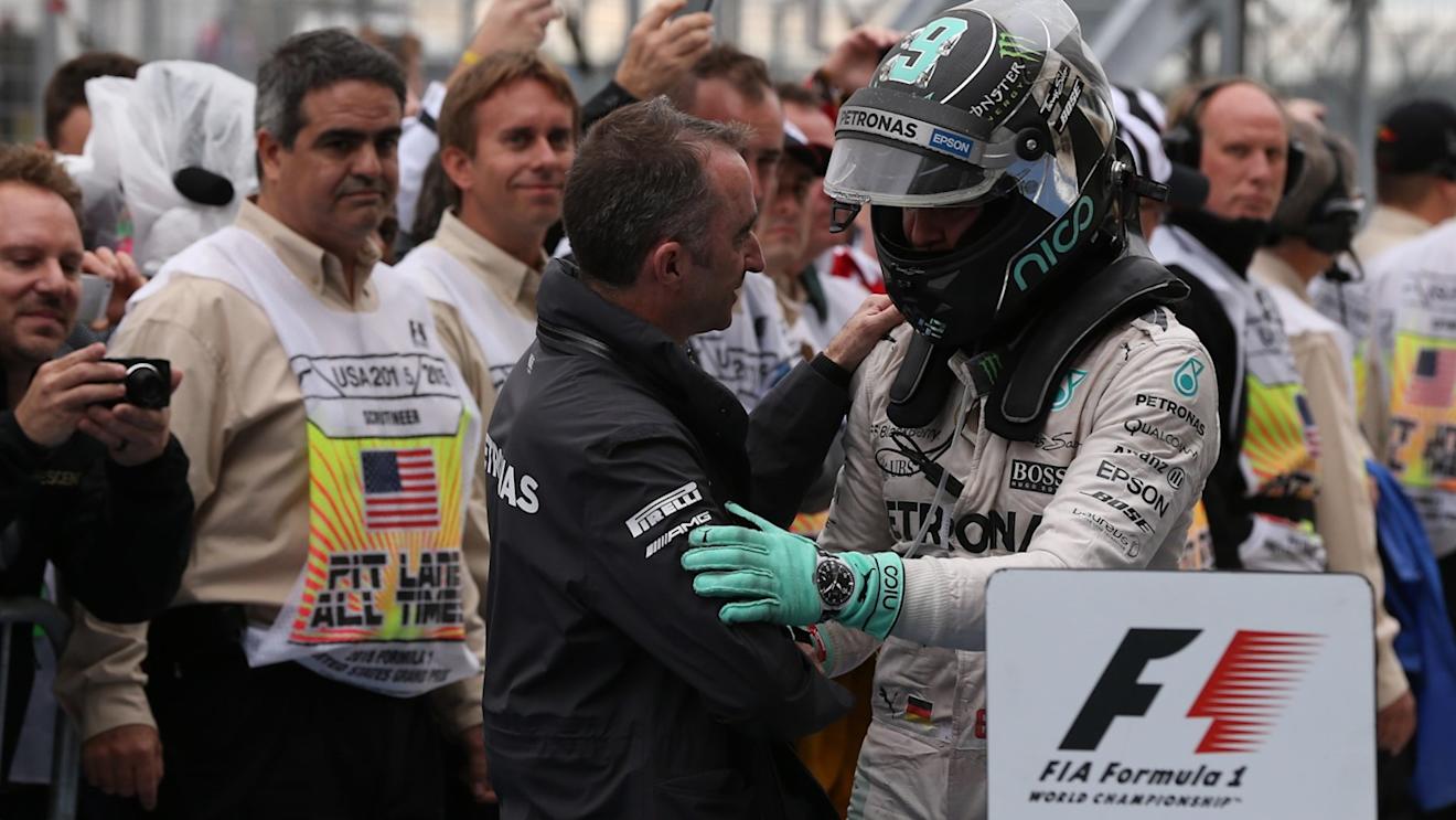 Paddy Lowe (GBR) Mercedes AMG F1 Executive Director (Technical) and Race winner and new World Champion Lewis Hamilton (GBR) Mercedes AMG F1 celebrate in parc ferme at Formula One World Championship, Rd16, United States  Grand Prix, Race, Austin, Texas, USA, Sunday 25 October 2015. © Sutton Motorsport Images