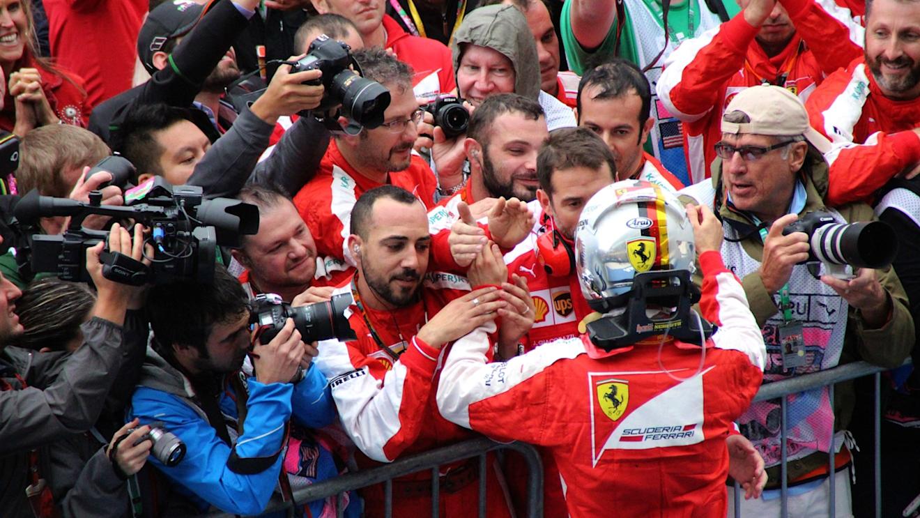 Sebastian Vettel (GER) Ferrari celebrates in parc ferme at Formula One World Championship, Rd16, United States  Grand Prix, Race, Austin, Texas, USA, Sunday 25 October 2015. © Sutton Motorsport Images