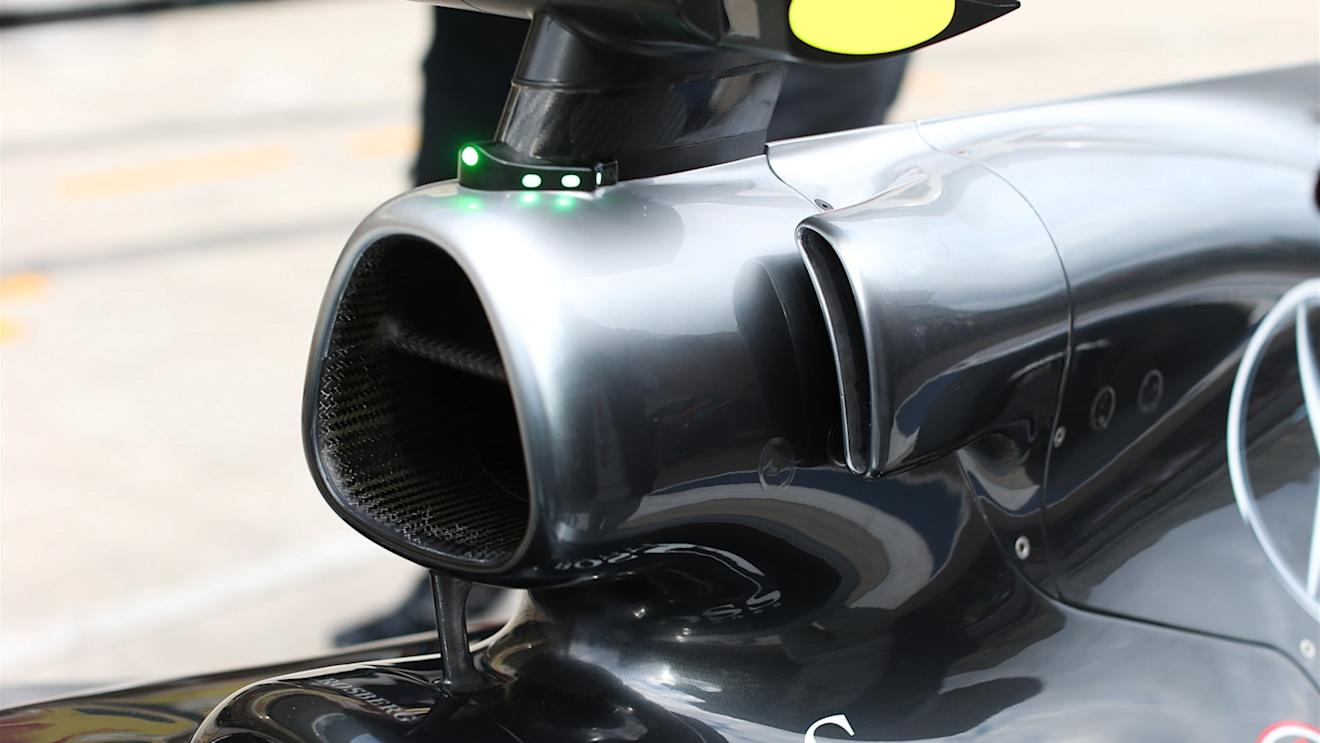 Mercedes AMG F1 W06 airbox detail at Formula One World Championship, Rd16, United States  Grand Prix, Preparations, Austin, Texas, USA, Thursday 22 October 2015. © Sutton Motorsport Images