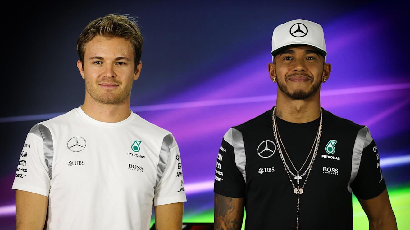 Nico Rosberg (GER) Mercedes AMG F1 and Lewis Hamilton (GBR) Mercedes AMG F1 in the Press Conference at Formula One World Championship, Rd21, Abu Dhabi Grand Prix, Preparations, Yas Marina Circuit, Abu Dhabi, UAE, Thursday 24 November 2016. © Sutton Images