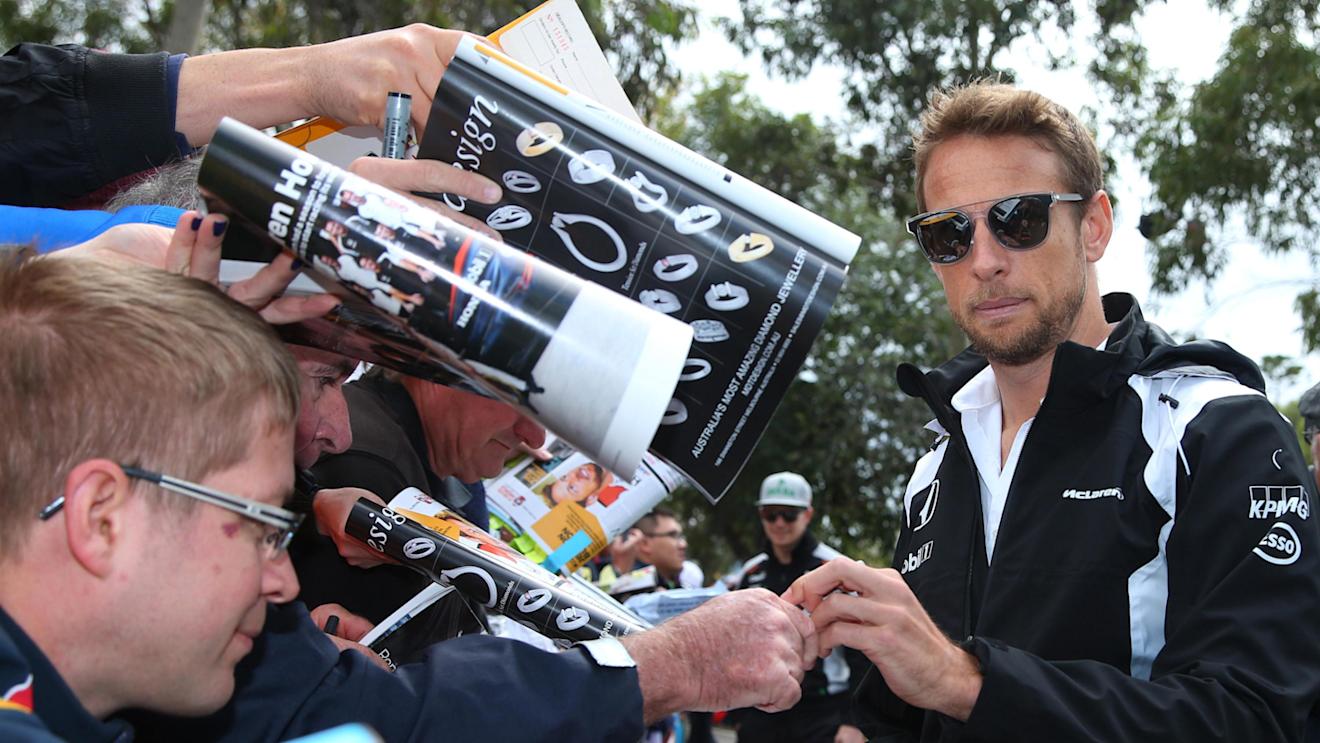 Jenson Button (GBR) McLaren signs autographs for the fans at Formula One World Championship, Rd1, Australian Grand Prix, Qualifying, Albert Park, Melbourne, Australia, Saturday 19 March 2016. © Sutton Motorsport Images