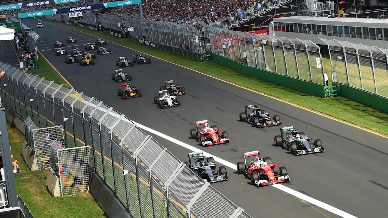 Sebastian Vettel (GER) Ferrari SF16-H leads Nico Rosberg (GER) Mercedes-Benz F1 W07 Hybrid and Lewis Hamilton (GBR) Mercedes-Benz F1 W07 Hybrid at the start of the race at Formula One World Championship, Rd1, Australian Grand Prix, Race, Albert Park, Melbourne, Australia, Sunday 20 March 2016. © Sutton Motorsport Images