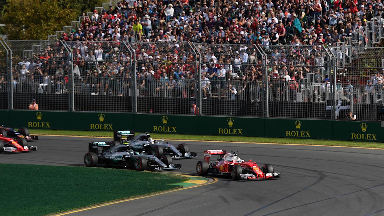 Sebastian Vettel (GER) Ferrari SF16-H leads at the start of the race  at Formula One World Championship, Rd1, Australian Grand Prix, Race, Albert Park, Melbourne, Australia, Sunday 20 March 2016. © Sutton Motorsport Images