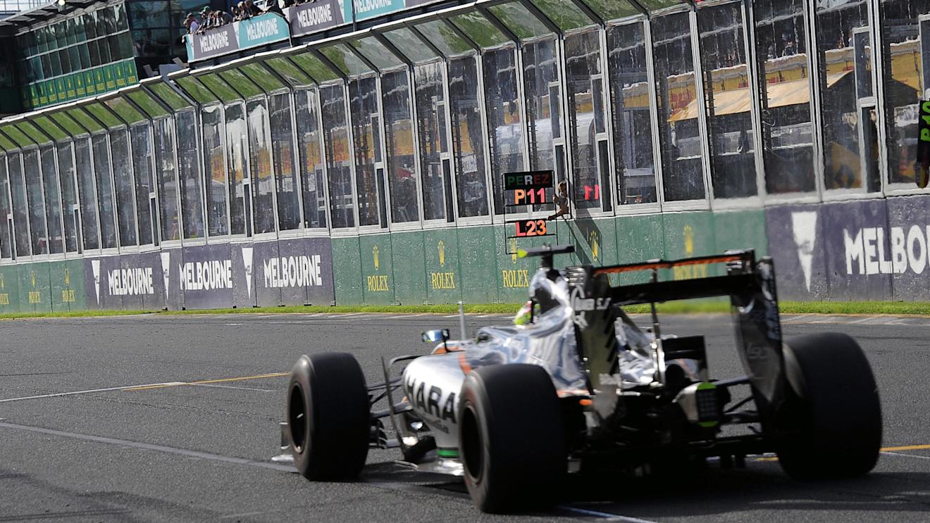 Sergio Perez (MEX) Force India VJM09 passes his pit board at Formula One World Championship, Rd1, Australian Grand Prix, Race, Albert Park, Melbourne, Australia, Sunday 20 March 2016. © Sutton Motorsport Images