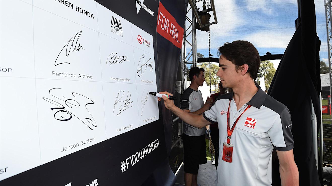 Esteban Gutierrez (MEX) Haas F1 signs the autograph wall at Formula One World Championship, Rd1, Australian Grand Prix, Preparations, Albert Park, Melbourne, Australia, Thursday 17 March 2016. © 2014