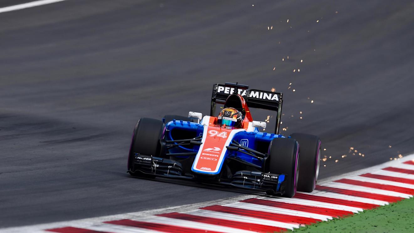 Pascal Wehrlein (GER) Manor Racing MRT05 and sparks at Formula One World Championship, Rd9, Austrian Grand Prix, Qualifying, Spielberg, Austria, Saturday 2 July 2016. © Sutton Images