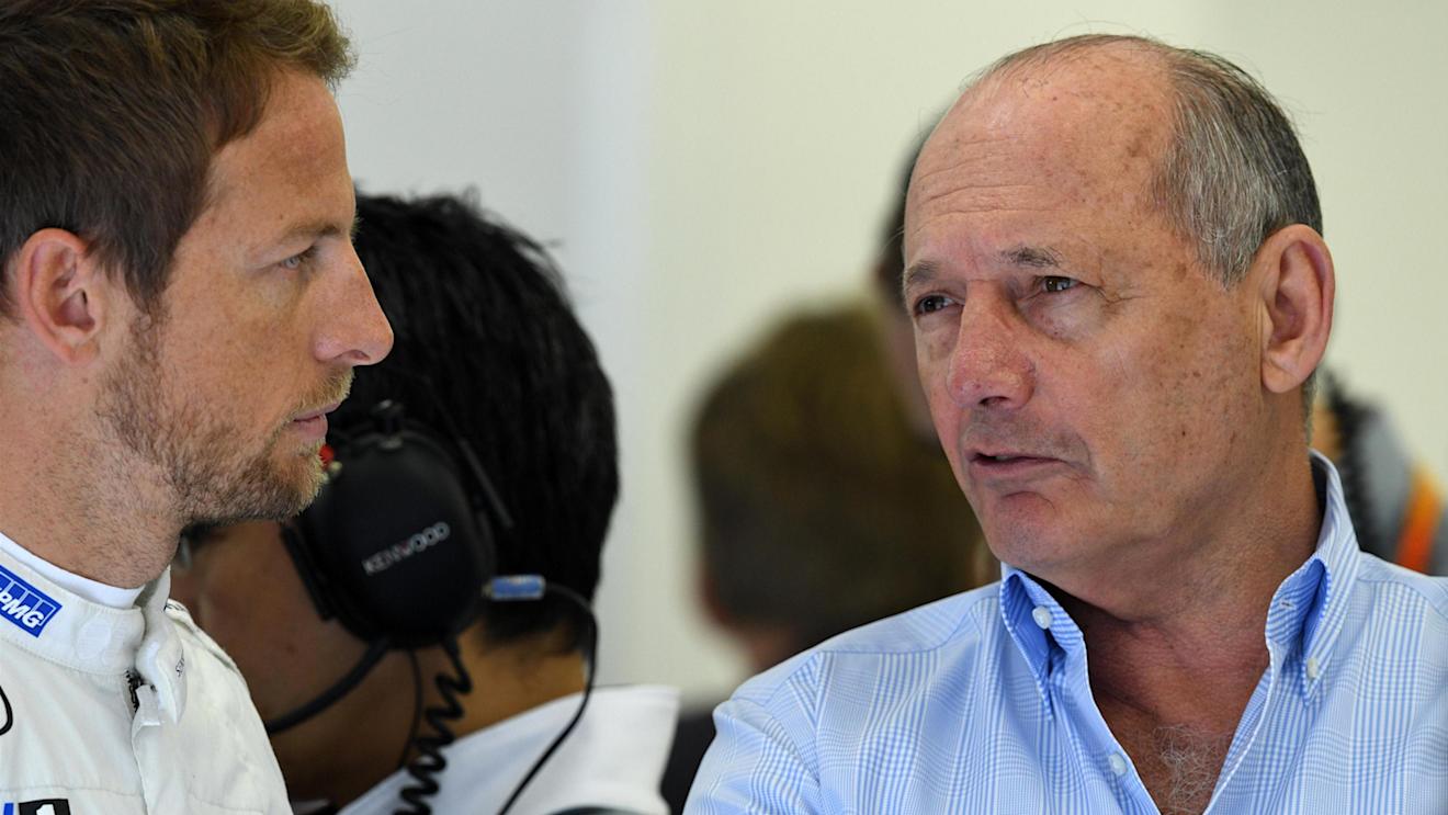 Jenson Button (GBR) McLaren and Ron Dennis (GBR) McLaren Executive Chairman at Formula One World Championship, Rd2, Bahrain Grand Prix Practice, Bahrain International Circuit, Sakhir, Bahrain, Friday 1 April 2016. © Sutton Motorsport Images