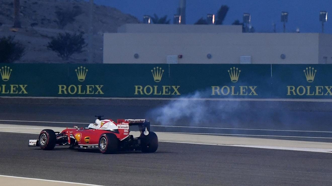 Sebastian Vettel (GER) Ferrari SF16-H suffers engine failure on the parade lap at Formula One World Championship, Rd2, Bahrain Grand Prix Race, Bahrain International Circuit, Sakhir, Bahrain, Sunday 3 April 2016. © Sutton Motorsport Images