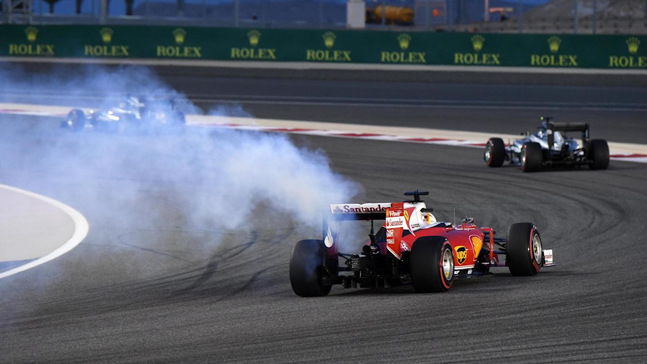 Sebastian Vettel (GER) Ferrari SF16-H suffers engine failure on the parade lap at Formula One World Championship, Rd2, Bahrain Grand Prix Race, Bahrain International Circuit, Sakhir, Bahrain, Sunday 3 April 2016. © Sutton Motorsport Images