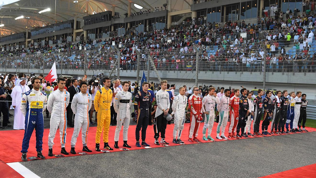 National Anthem on the grid at Formula One World Championship, Rd2, Bahrain Grand Prix Race, Bahrain International Circuit, Sakhir, Bahrain, Sunday 3 April 2016. © Sutton Motorsport Images