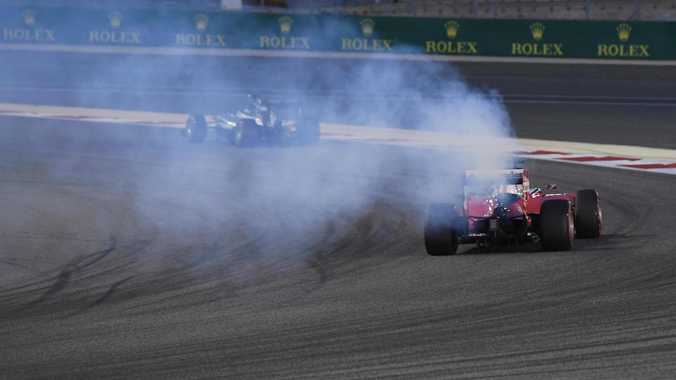 Sebastian Vettel (GER) Ferrari SF16-H suffers engine failure on the parade lap at Formula One World Championship, Rd2, Bahrain Grand Prix Race, Bahrain International Circuit, Sakhir, Bahrain, Sunday 3 April 2016. © Sutton Motorsport Images
