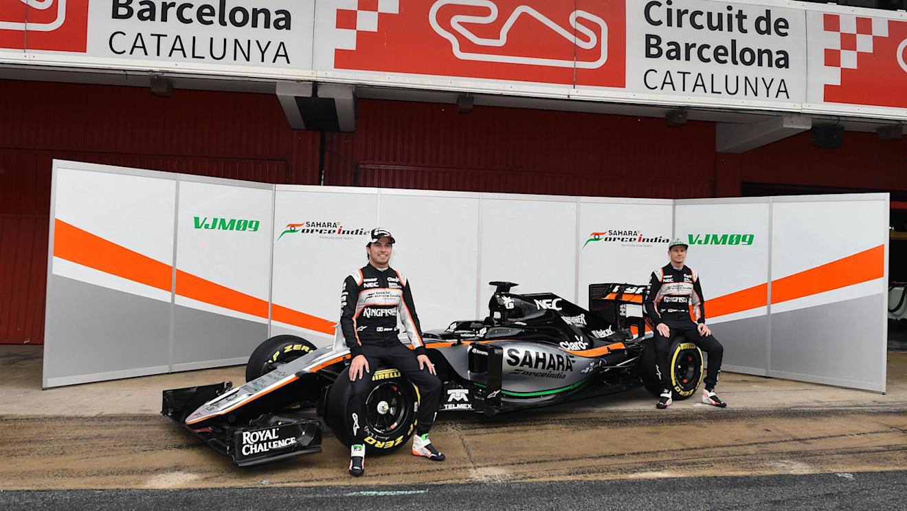 Sergio Perez (MEX) Force India and Nico Hulkenberg (GER) Force India F1 with the Force India VJM09 at Formula One Testing, Day One, Barcelona, Spain, Monday 22 February 2016. © Sutton Motorsport Images