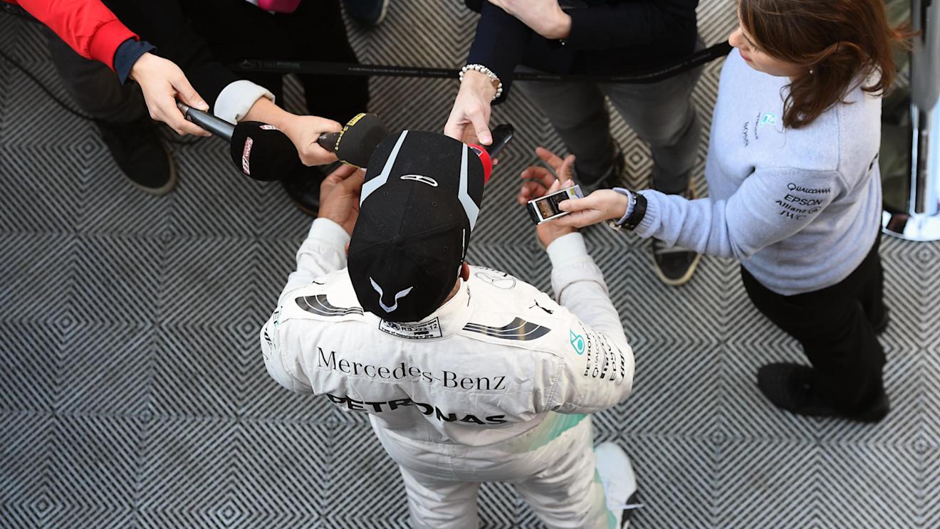 Lewis Hamilton (GBR) Mercedes AMG F1 talks to the media at Formula One Testing, Day Four, Barcelona, Spain, Thursday 25 February 2016. © Sutton Motorsport Images