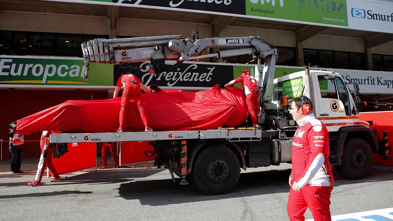 The car of Kimi Raikkonen (FIN) Ferrari SF16-H is recovered to the pits at Formula One Testing, Day One, Barcelona, Spain, Tuesday 1 March 2016. © Sutton Motorsport Images