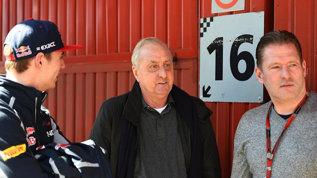 Johan Cruyff (NED) with Max Verstappen (NED) Scuderia Toro Rosso and Jos Verstappen (NED) at Formula One Testing, Day Two, Barcelona, Spain, Wednesday 2 March 2016. © Sutton Motorsport Images