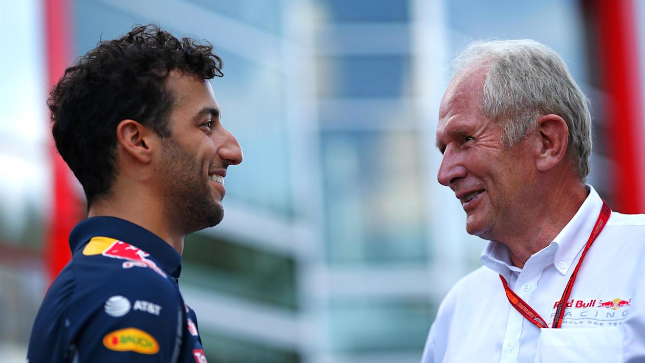 Daniel Ricciardo (AUS) Red Bull Racing and Dr Helmut Marko (AUT) Red Bull Motorsport Consultant at Formula One World Championship, Rd13, Belgian Grand Prix, Qualifying, Spa Francorchamps, Belgium, Saturday 27 August 2016. © Sutton Images