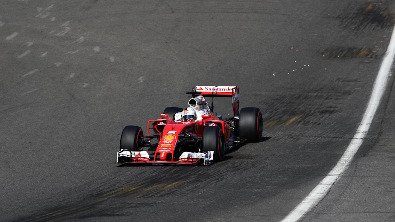 Sebastian Vettel (GER) Ferrari SF16-H sparks at Formula One World Championship, Rd13, Belgian Grand Prix, Qualifying, Spa Francorchamps, Belgium, Saturday 27 August 2016. © Sutton Images