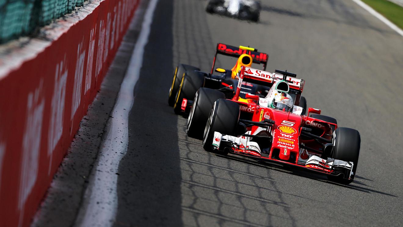Sebastian Vettel (GER) Ferrari SF16-H and Max Verstappen (NED) Red Bull Racing RB12 battle for position at Formula One World Championship, Rd13, Belgian Grand Prix, Race, Spa Francorchamps, Belgium, Sunday 28 August 2016. © Sutton Images
