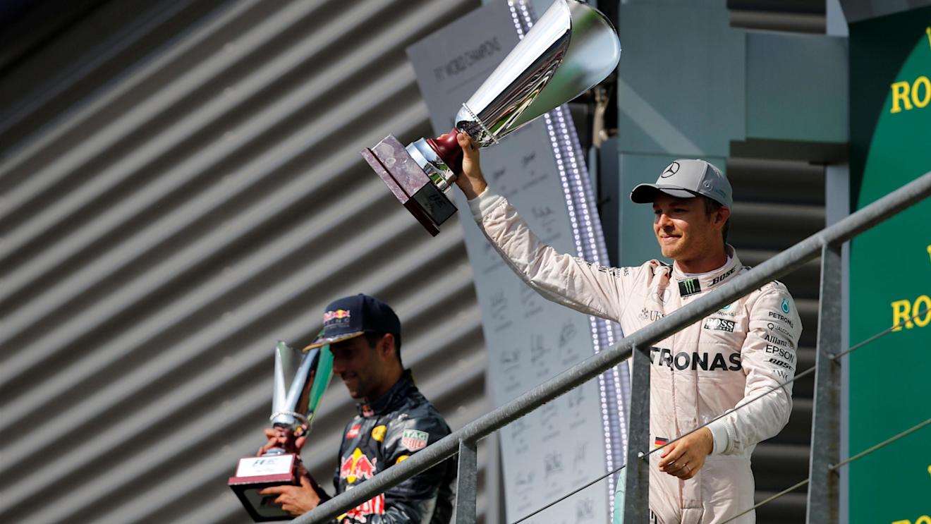 Race winner Nico Rosberg (GER) Mercedes AMG F1 and Daniel Ricciardo (AUS) Red Bull Racing celebrate with the trophies on the podium at Formula One World Championship, Rd13, Belgian Grand Prix, Race, Spa Francorchamps, Belgium, Sunday 28 August 2016. © Sutton Images