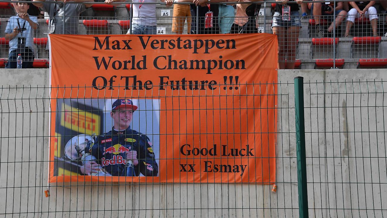 Max Verstappen (NED) Red Bull Racing fans and banner at Formula One World Championship, Rd13, Belgian Grand Prix, Race, Spa Francorchamps, Belgium, Sunday 28 August 2016. © Sutton Images
