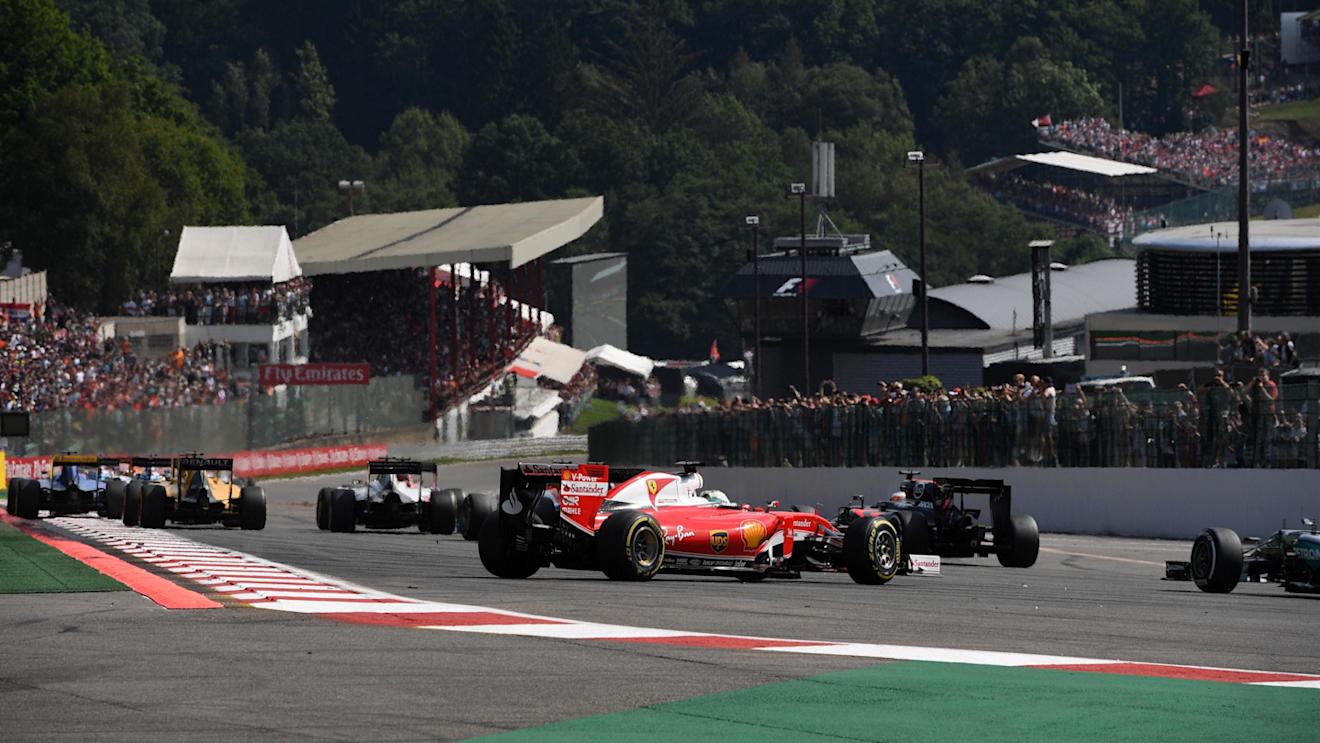 Sebastian Vettel (GER) Ferrari SF16-H and Kimi Raikkonen (FIN) Ferrari SF16-H collide at the start of the race at Formula One World Championship, Rd13, Belgian Grand Prix, Race, Spa Francorchamps, Belgium, Sunday 28 August 2016. © Sutton Images