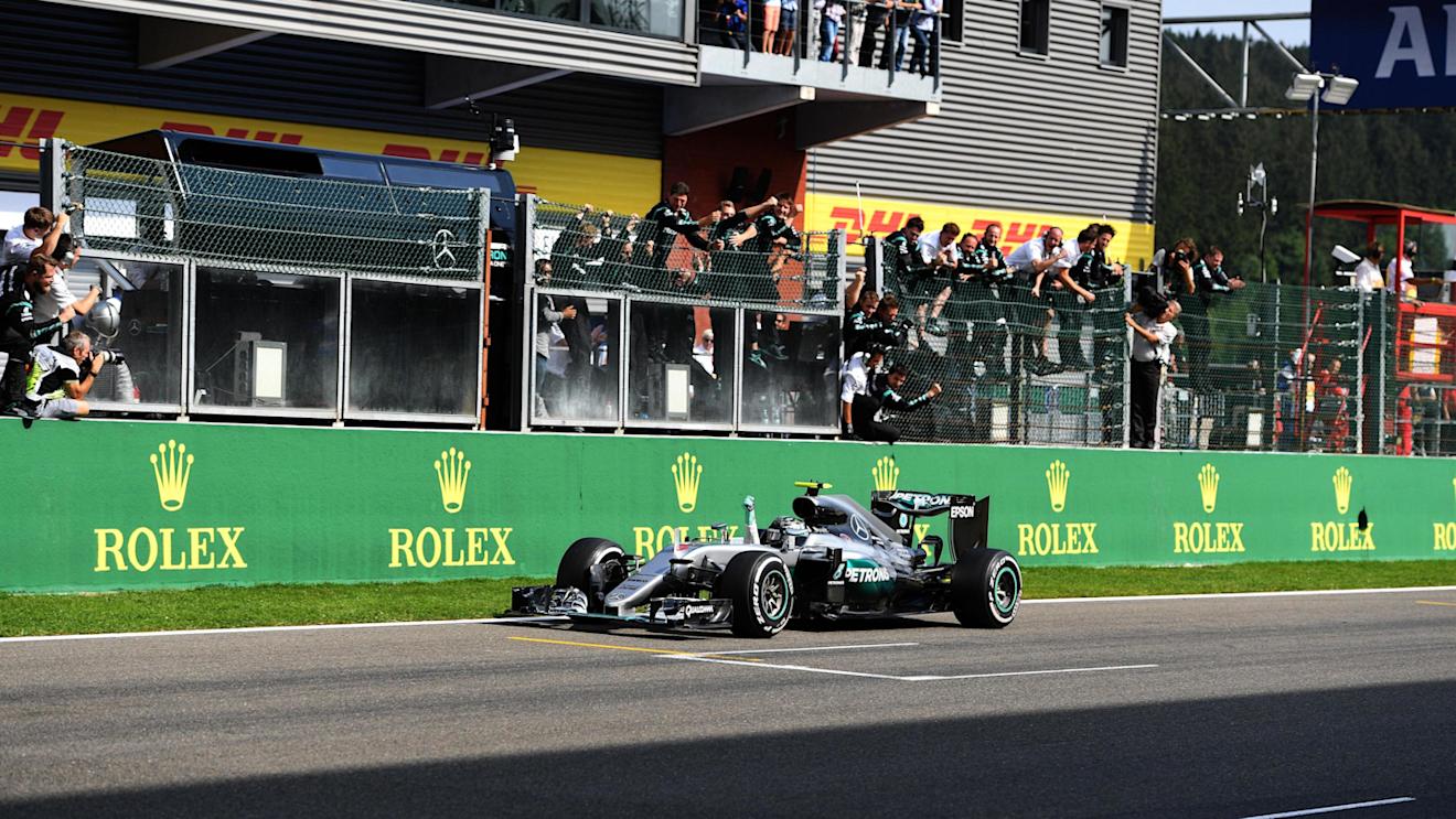 Race winner Nico Rosberg (GER) Mercedes-Benz F1 W07 Hybrid crosses the line at Formula One World Championship, Rd13, Belgian Grand Prix, Race, Spa Francorchamps, Belgium, Sunday 28 August 2016. © Sutton Images