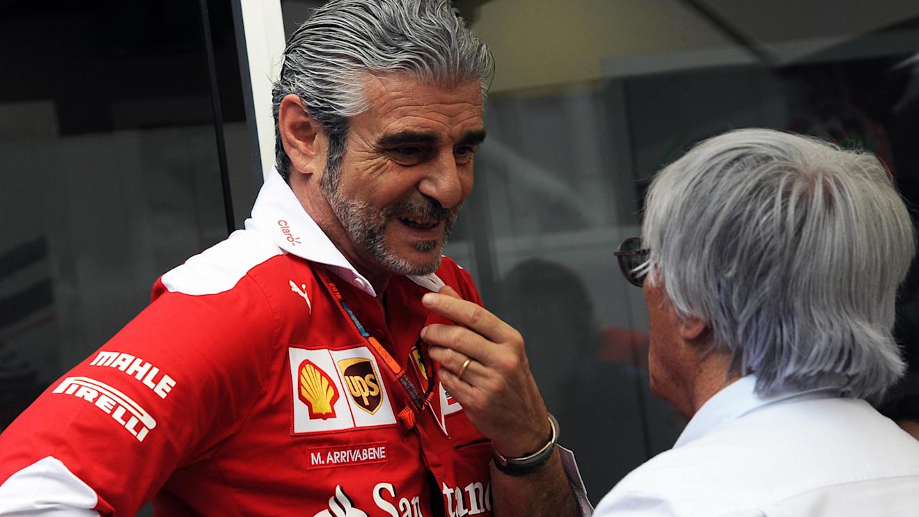 Bernie Ecclestone (GBR) CEO Formula One Group (FOM) and Maurizio Arrivabene (ITA) Ferrari Team Principal at Formula One World Championship, Rd20, Brazilian Grand Prix, Practice, Interlagos, Sao Paulo, Brazil, Friday 11 November 2016. © Sutton Images