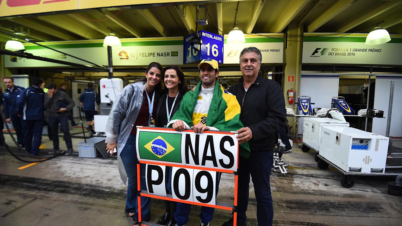 Felipe Nasr (BRA) Sauber celebrates with friends at Formula One World Championship, Rd20, Brazilian Grand Prix, Race, Interlagos, Sao Paulo, Brazil, Sunday 13 November 2016. © Sutton Images