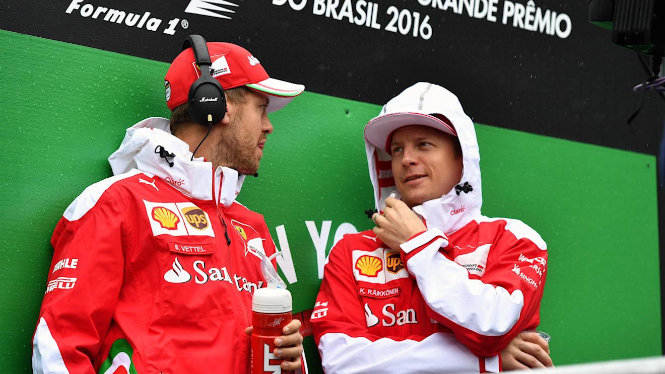 Sebastian Vettel (GER) Ferrari and Kimi Raikkonen (FIN) Ferrari on the drivers parade at Formula One World Championship, Rd20, Brazilian Grand Prix, Race, Interlagos, Sao Paulo, Brazil, Sunday 13 November 2016. © Sutton Images