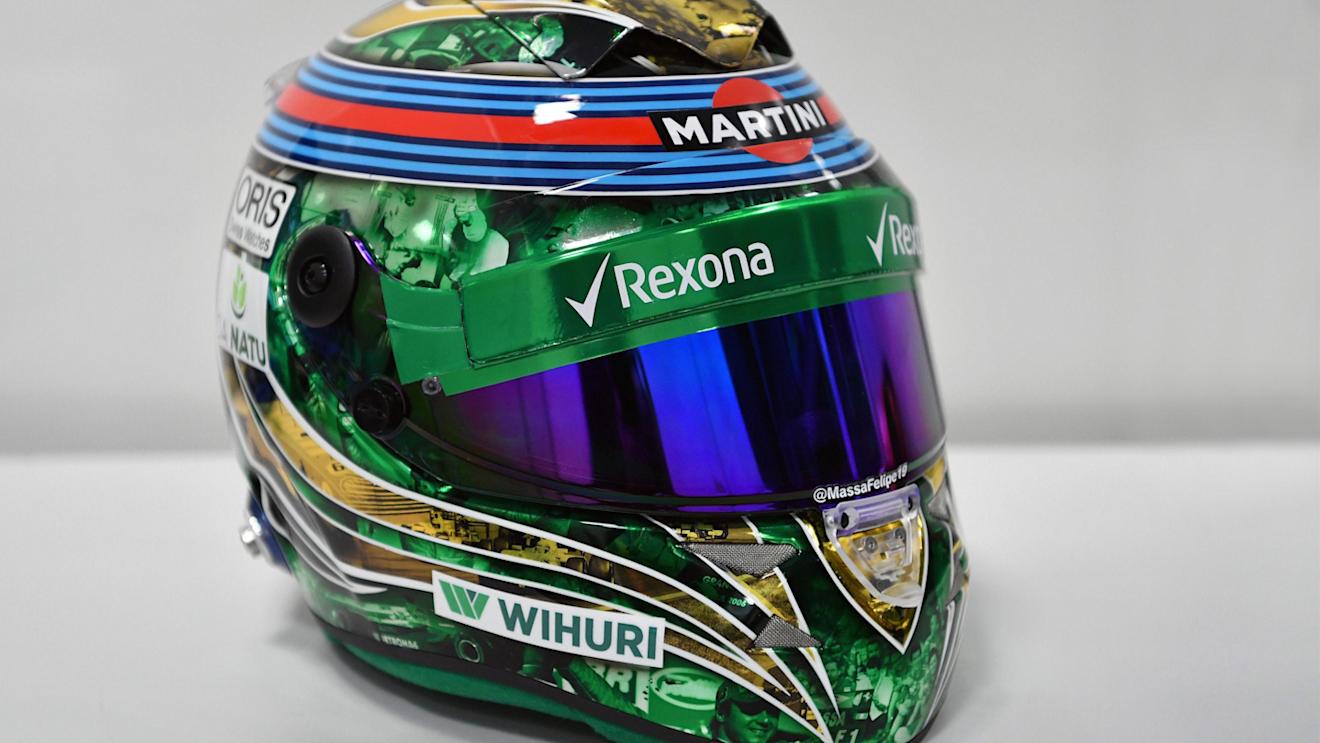 The special edition helmet of Felipe Massa (BRA) Williams with images from the Sutton Images archive depicting special memories from his career at Formula One World Championship, Rd20, Brazilian Grand Prix, Race, Interlagos, Sao Paulo, Brazil, Sunday 13 November 2016. © Sutton Images