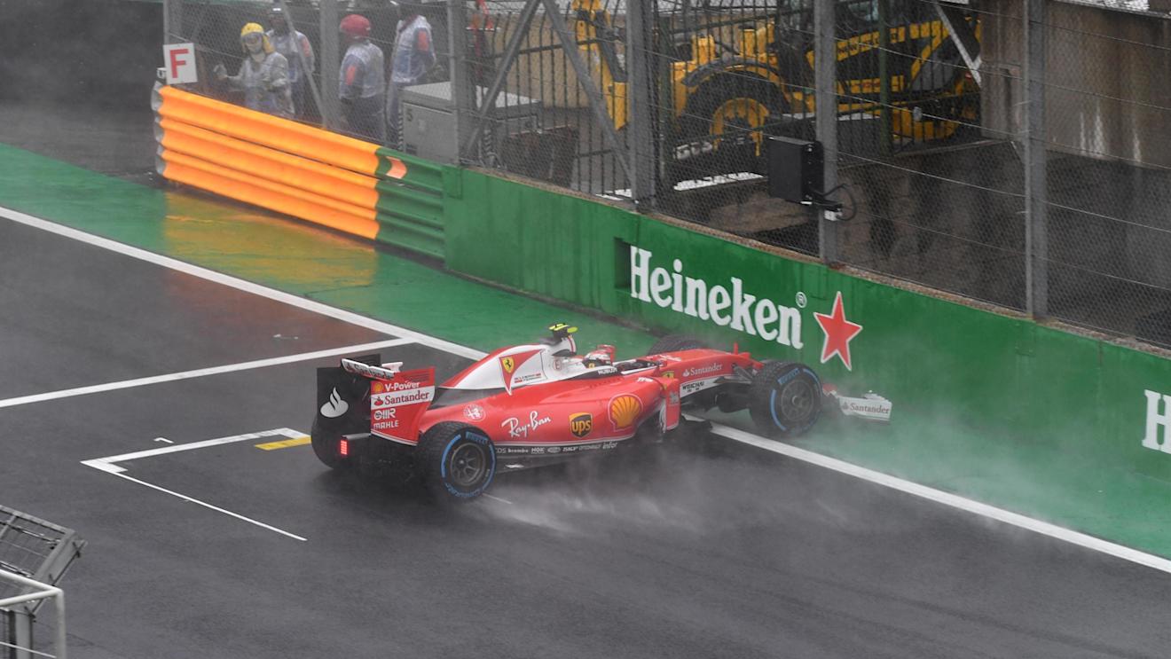 Kimi Raikkonen (FIN) Ferrari SF16-H crashes at Formula One World Championship, Rd20, Brazilian Grand Prix, Race, Interlagos, Sao Paulo, Brazil, Sunday 13 November 2016. © Sutton Images