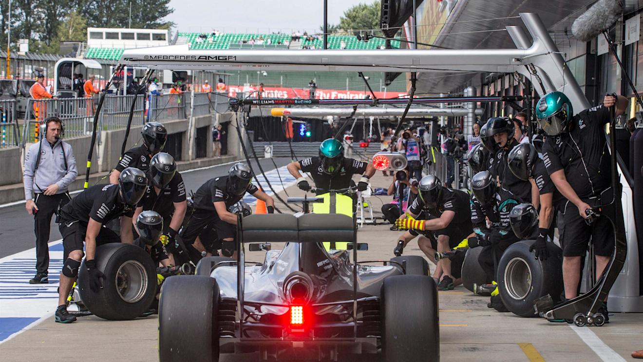 Lewis Hamilton (GBR) Mercedes-Benz F1 W07 Hybrid makes a practice pitstop at Formula One World Championship, Rd10, British Grand Prix, Practice, Silverstone, England, Friday 8 July 2016. © Sutton Images