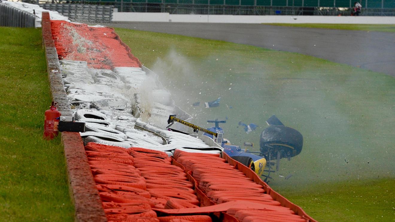 Marcus Ericsson (SWE) Sauber C35 crashes in FP3 at Formula One World Championship, Rd10, British Grand Prix, Qualifying, Silverstone, England, Saturday 9 July 2016. © Sutton Images