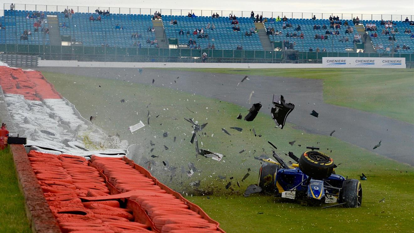 Marcus Ericsson (SWE) Sauber C35 crashes in FP3 at Formula One World Championship, Rd10, British Grand Prix, Qualifying, Silverstone, England, Saturday 9 July 2016. © Sutton Images