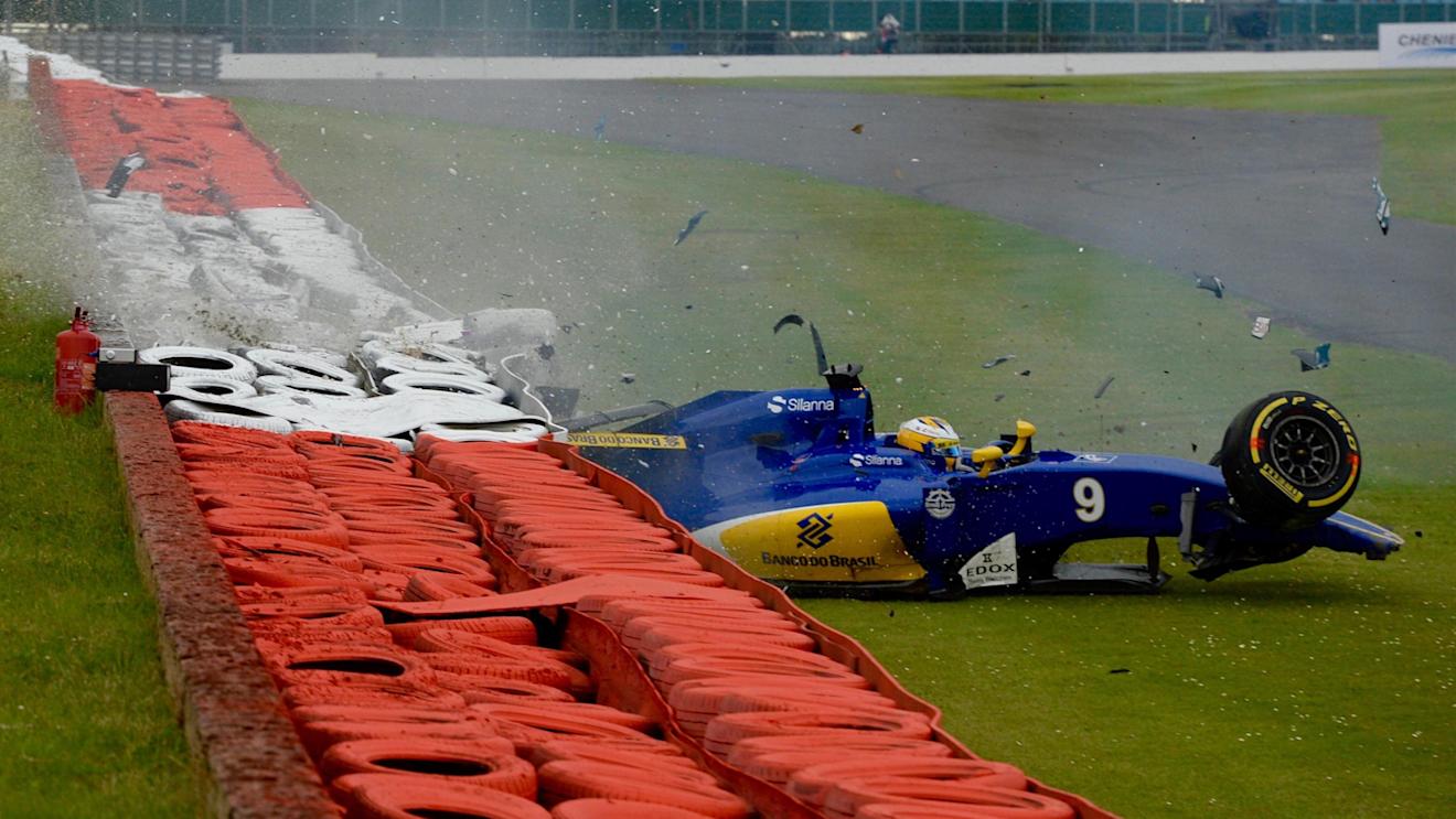 Marcus Ericsson (SWE) Sauber C35 crashes in FP3 at Formula One World Championship, Rd10, British Grand Prix, Qualifying, Silverstone, England, Saturday 9 July 2016. © Sutton Images