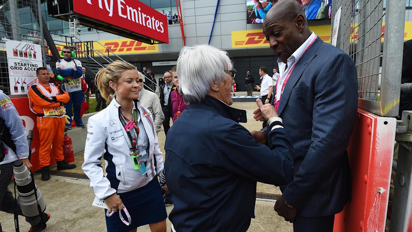 Bernie Ecclestone (GBR) CEO Formula One Group (FOM) and Frank Bruno (GBR) at Formula One World Championship, Rd10, British Grand Prix, Race, Silverstone, England, Sunday 10 July 2016. © Sutton Images