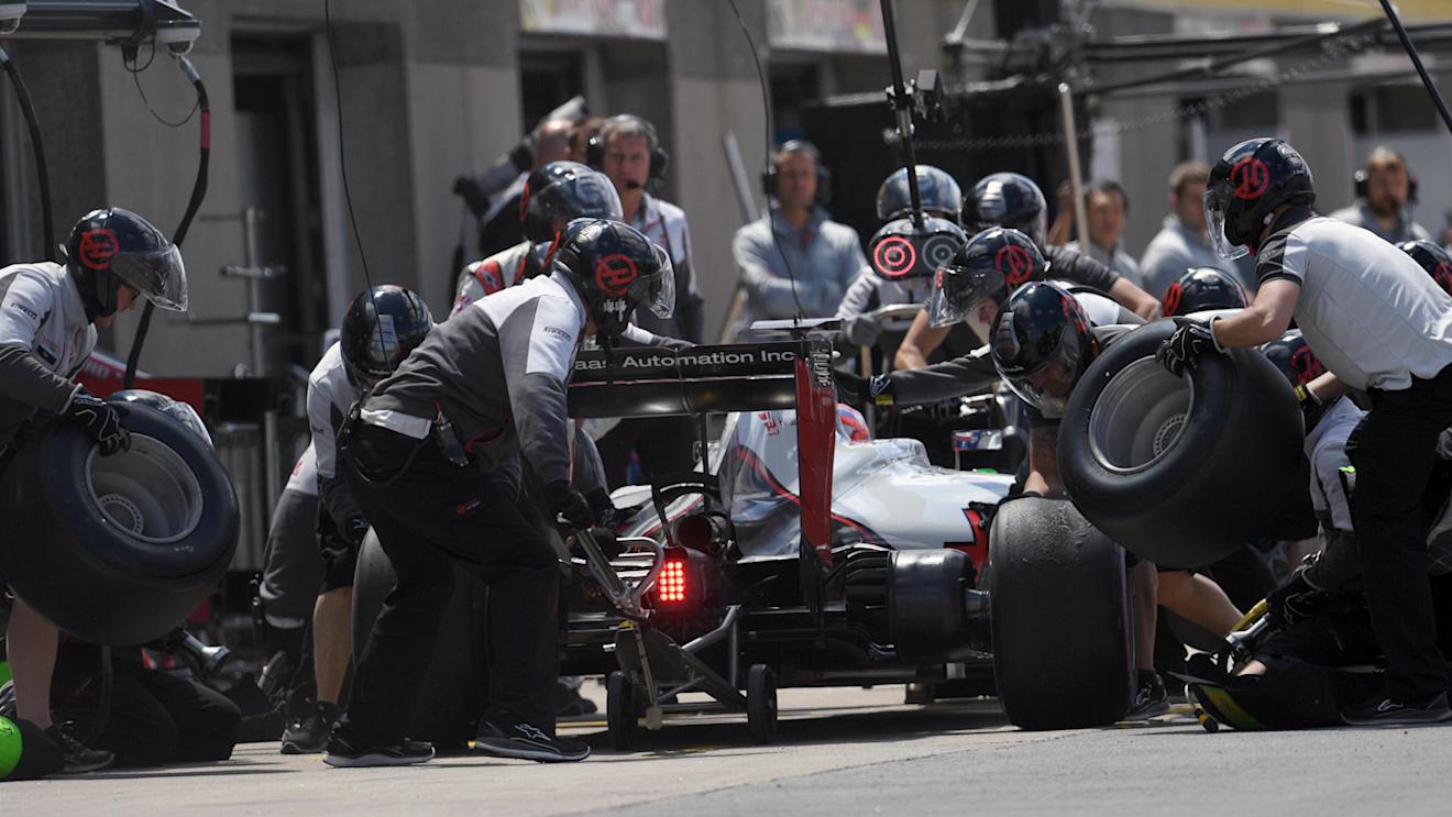 Romain Grosjean (FRA) Haas VF-16 pit stop at Formula One World Championship, Rd7, Canadian Grand Prix, Practice, Montreal, Canada, Friday 10 June 2016. © Sutton Images