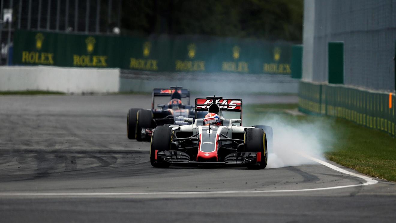 Romain Grosjean (FRA) Haas VF-16 locks up at Formula One World Championship, Rd7, Canadian Grand Prix, Race, Montreal, Canada, Sunday 12 June 2016. © Manolo Media Sutton Images