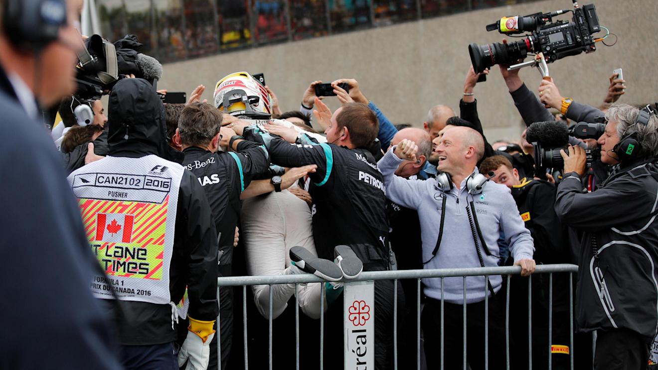 Race winner Lewis Hamilton (GBR) Mercedes AMG F1 celebrates in parc ferme at Formula One World Championship, Rd7, Canadian Grand Prix, Race, Montreal, Canada, Sunday 12 June 2016. © Sutton Images