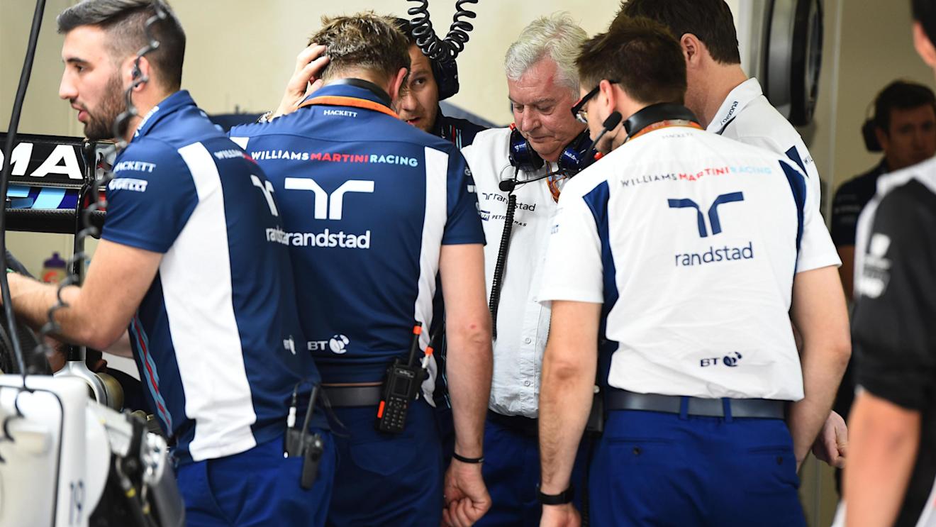 Rob Smedley (GBR) Williams Head of Vehicle Performance, Pat Symonds (GBR) Williams Technical Director and the Williams mechanics look at the car of Felipe Massa (BRA) Williams FW38 in the garage following the punctures in FP1 at Formula One World Championship, Rd3, Chinese Grand Prix, Practice, Shanghai, China, Friday 15 April 2016. © Sutton Motorsport Images