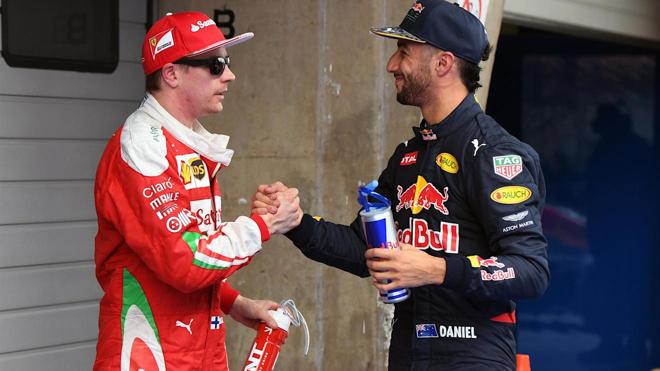 Kimi Raikkonen (FIN) Ferrari and Daniel Ricciardo (AUS) Red Bull Racing celebrate in parc ferme at Formula One World Championship, Rd3, Chinese Grand Prix, Qualifying, Shanghai, China, Saturday 16 April 2016. © Sutton Motorsport Images