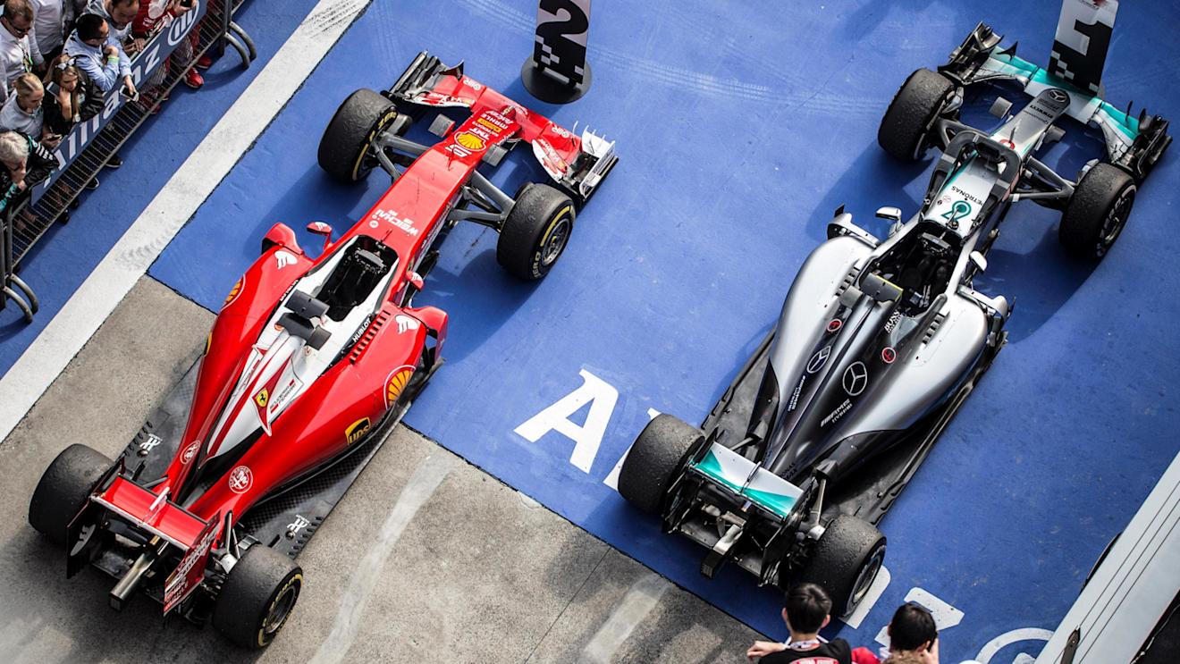 The cars of race winner Nico Rosberg (GER) Mercedes-Benz F1 W07 Hybrid and Sebastian Vettel (GER) Ferrari SF16-H in parc ferme at Formula One World Championship, Rd3, Chinese Grand Prix, Race, Shanghai, China, Sunday 17 April 2016. © Sutton Motorsport Images