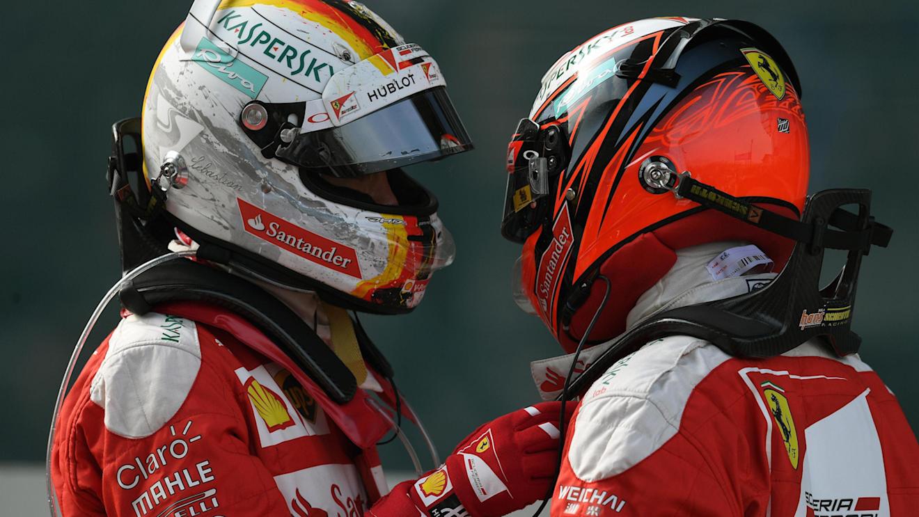 Sebastian Vettel (GER) Ferrari and Kimi Raikkonen (FIN) Ferrari in parc ferme at Formula One World Championship, Rd3, Chinese Grand Prix, Race, Shanghai, China, Sunday 17 April 2016. © Sutton Motorsport Images