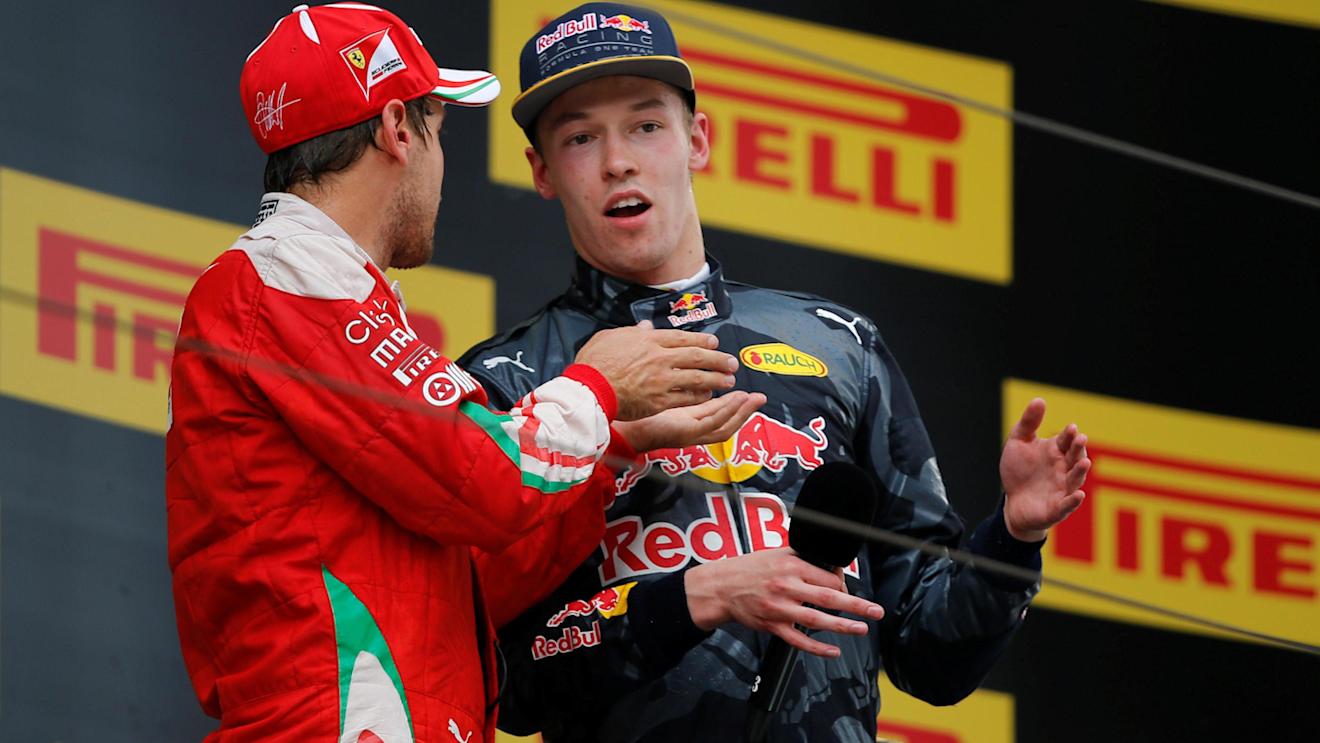 Sebastian Vettel (GER) Ferrari and Daniil Kvyat (RUS) Red Bull Racing on the podium at Formula One World Championship, Rd3, Chinese Grand Prix, Race, Shanghai, China, Sunday 17 April 2016. © Sutton Motorsport Images