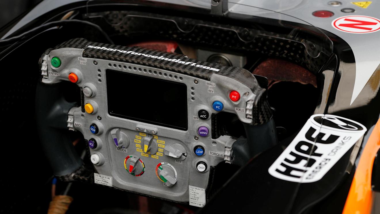 Force India VJM09 stearing wheel detail at Formula One World Championship, Rd3, Chinese Grand Prix, Preparations, Shanghai, China, Thursday 14 April 2016. © Sutton Motorsport Images