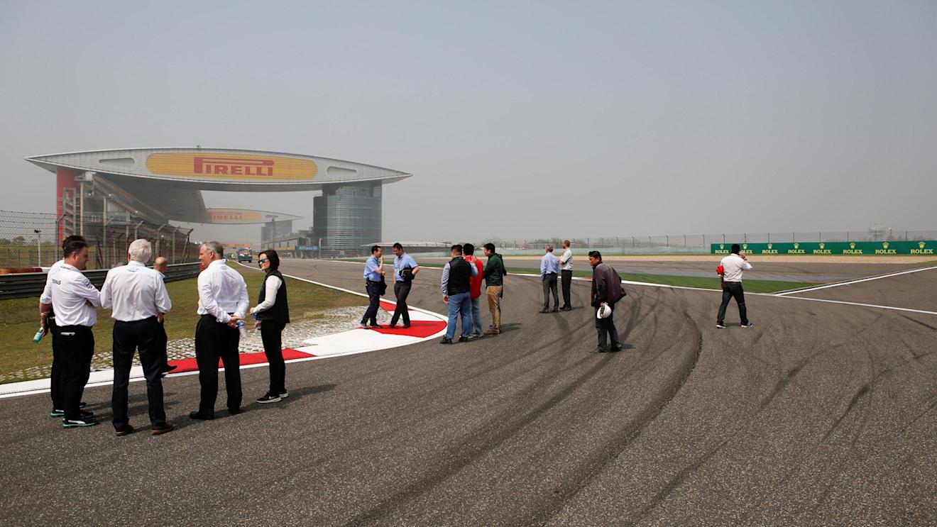 Charlie Whiting (GBR) FIA Delegate, Ron Meadows (GBR) Mercedes AMG F1 Team Manager and Andy Shovlin (GBR) Mercedes AMG F1 Engineer walk the track at Formula One World Championship, Rd3, Chinese Grand Prix, Preparations, Shanghai, China, Thursday 14 April 2016. © Sutton Motorsport Images