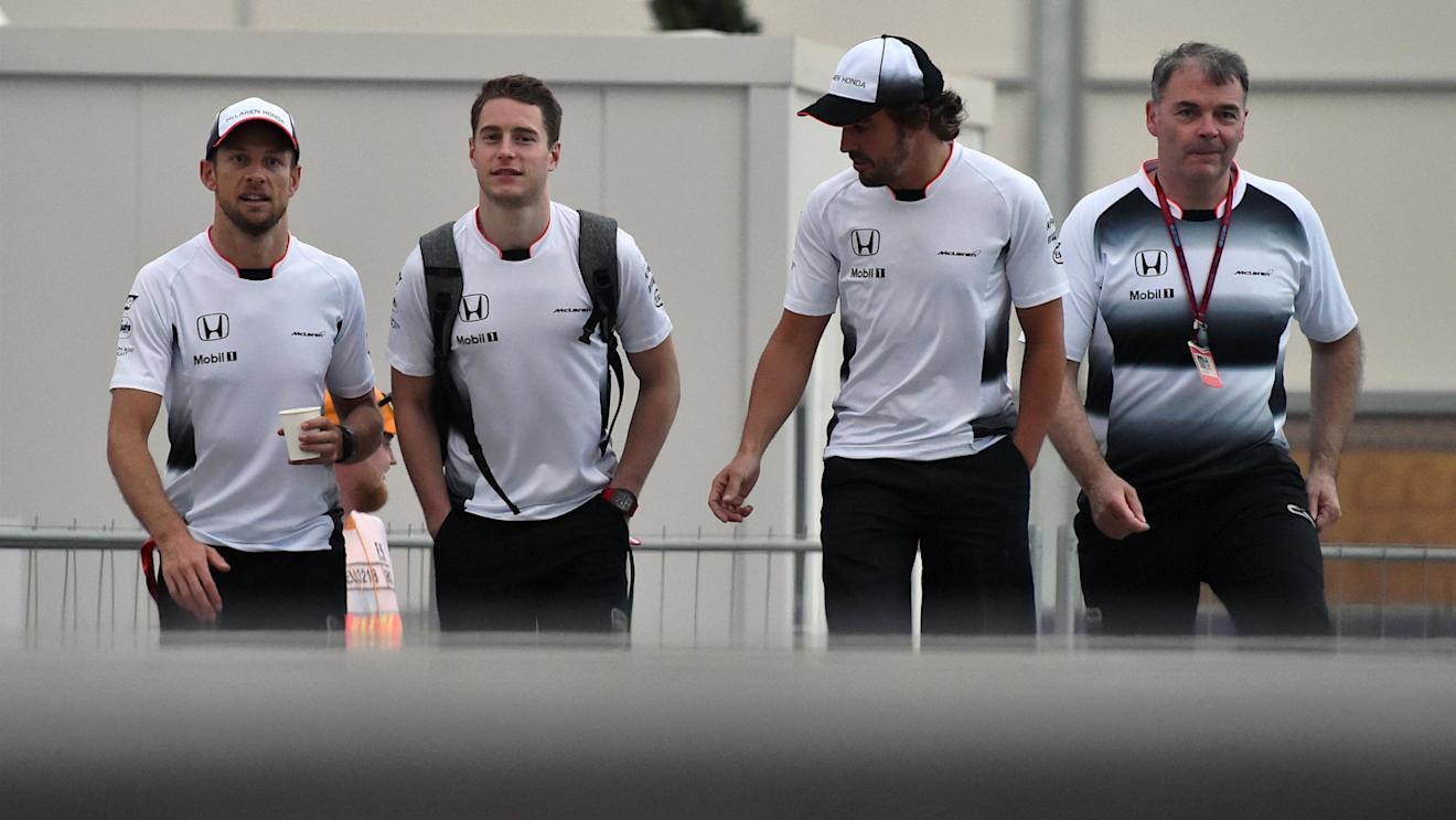 Jenson Button (GBR) McLaren, Stoffel Vandoorne (BEL) McLaren and Fernando Alonso (ESP) McLaren at Formula One World Championship, Rd8, European Grand Prix, Practice, Baku City Circuit, Baku, Azerbaijan, Friday 17 June 2016. © Sutton Images