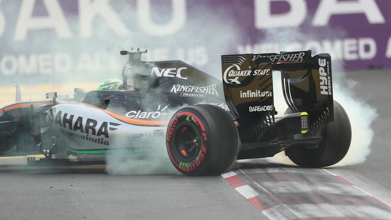 Nico Hulkenberg (GER) Force India VJM09 spins in Qualifying at Formula One World Championship, Rd8, European Grand Prix, Qualifying, Baku City Circuit, Baku, Azerbaijan, Saturday 18 June 2016. © Sutton Images