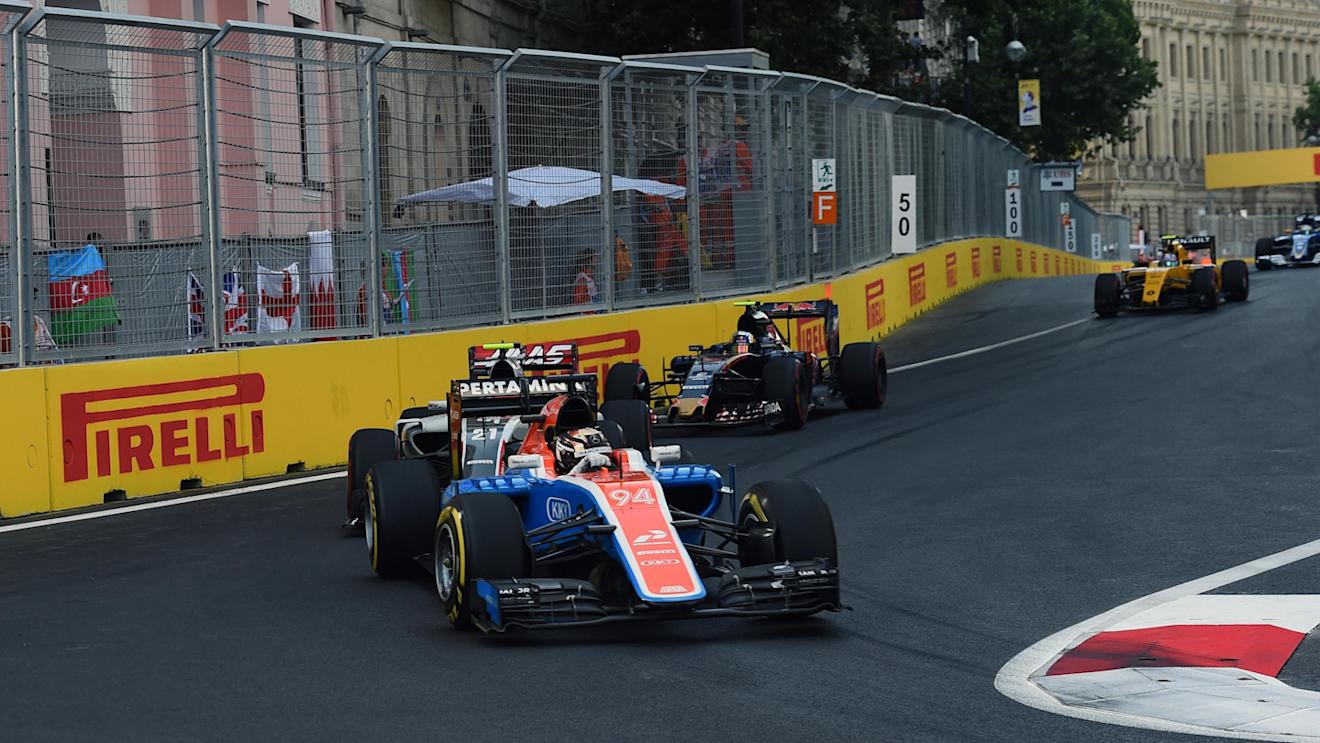 Pascal Wehrlein (GER) Manor Racing MRT05 at the start of the race at Formula One World Championship, Rd8, European Grand Prix, Race, Baku City Circuit, Baku, Azerbaijan, Sunday 19 June 2016. © Sutton Images