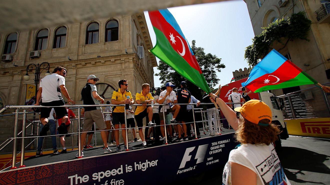 Marshals and drivers on the drivers parade at Formula One World Championship, Rd8, European Grand Prix, Race, Baku City Circuit, Baku, Azerbaijan, Sunday 19 June 2016. © Luca Martini Sutton Images